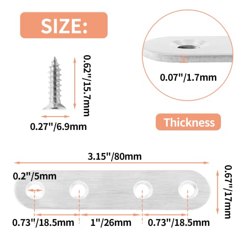 Jiozermi 12 Pcs Straight Brace, Flat Brace 3” x 0.7”, Stainless Steel Straight Bracket, Mending Joining Plates for Wood, Board, Bed Frame, Furniture & Shelves, Silver - size: Silver, 3” x 0.7”, 12 Pcs