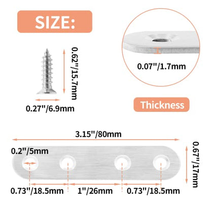 Jiozermi 12 Pcs Straight Brace, Flat Brace 3” x 0.7”, Stainless Steel Straight Bracket, Mending Joining Plates for Wood, Board, Bed Frame, Furniture & Shelves, Silver - size: Silver, 3” x 0.7”, 12 Pcs