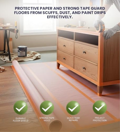 Trimaco Rosin Floor Protection Paper (36 in.) Bundle with Masking Tape for Protecting Floors During Painting and Renovation Projects — Gift Set (2 Items)