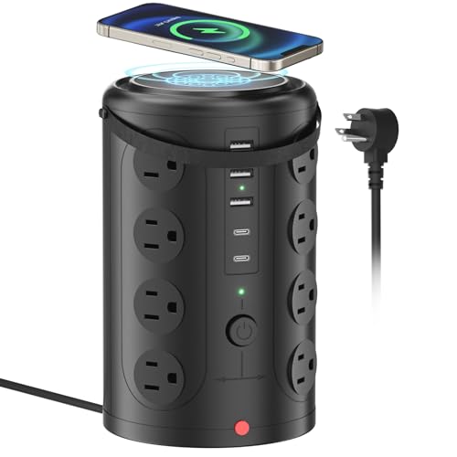 Surge Protector Power Strip - Desk Charging Station with 15W Wireless Charger, Multiple Outlets Charging Station with 16 2300J AC Outlets & 5 USB (2 USB C) Port, for Home, Office, Dorm Room - size: 6ft With Wireless Charger