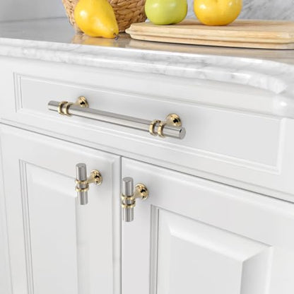 Asidrama 10 Pack 5 Inch(128mm) Gold and Brushed Satin Nickel Kitchen Cabinet Handles, Cabinet Pulls Kitchen Cabinet Hardware Cupboard Handles Drawer Pulls - color: Gold and Brushed Satin Nickel, size: 5" Hole Center, style: 10 Pack