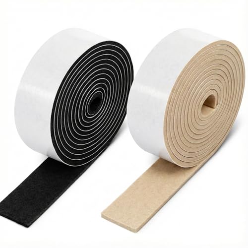 120 X 1 Inch Felt Strips with Adhesive Backing, 2 Rolls Non Slip Felt Tapes Felts Strip for Furniture Pads Furniture Self-Stick Heavy Duty Polyester for Protecting Hardwood Surfaces Floor, Black Beige