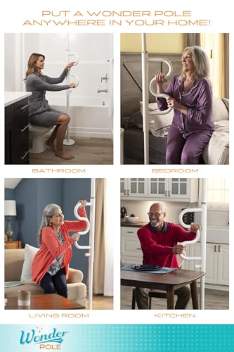 Stander Wonder Pole, Security-Pole and Curve Grab Bar, Tension Mounted Floor to Ceiling Transfer-Pole for Seniors, Elderly Adults, Bathroom Safety Assist and Stability Rail, White - color: Iceberg White