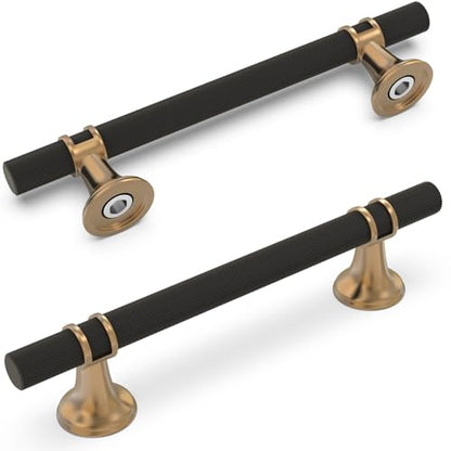10 Pack 5 Inch Cabinet Pulls knurled Matte Black and Champagne Bronze Kitchen Cabinet Handles Aluminum and Zinc Alloy Drawer Pulls Solid Cabinet Hardware - color: Black and Champagne Knurled, size: 5'' Hole Center(128mm)