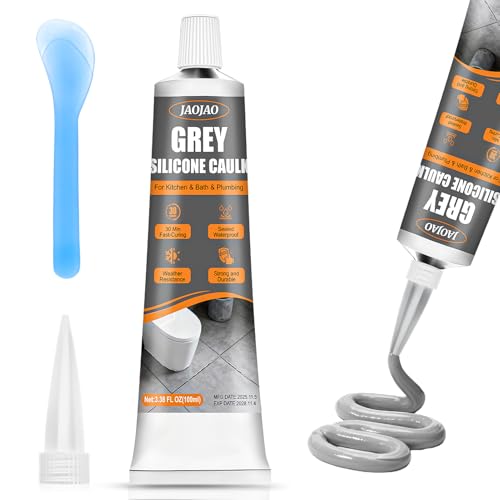 JAOJAO Gray Caulk, Waterproof Gray Silicone Caulk Excellent Adhesion Long-Lasting Flexibility Stable Performance Widely Applicable for Kitchen Sinks Bathrooms Doors and Windows, 100ml - color: Grey