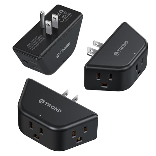 TROND Multi Plug Outlet 3 Pack - Wall Extender with 3-Prong Grounded Sockets, 3 Way Angled Outlet Adapter, Cruise Essentials, Expander for Travel, Home, Hotel, Dorm Room, Black - color: Black, size: 3AC-3 Prong Plug, 3 Pack