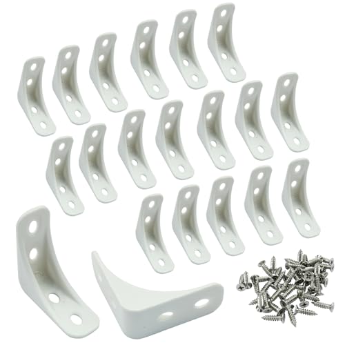 20 Pcs Plastic Corner Bracket, White Corner Brace 4 Holes L Brackets Small Plastic Shelf Brackets for Wood Shelves, Home Drawers, 1.38 x 1.38 x 0.51 inch - size: 4 Hole