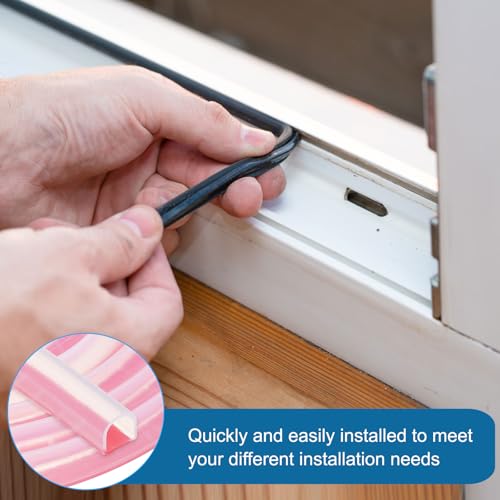 PATIKIL Silicone Weather Stripping Door Seal, 9.8 ft D Shape Weather Stripping Self Adhesive Door Seal Strip for Door Frame, Window Sealing, Large Gap, 25/64" Wx5/128 Tx25/64 H, Clear/Red - size: 9.8 ft Long, 25/64"Wx5/128"Tx25/64"H