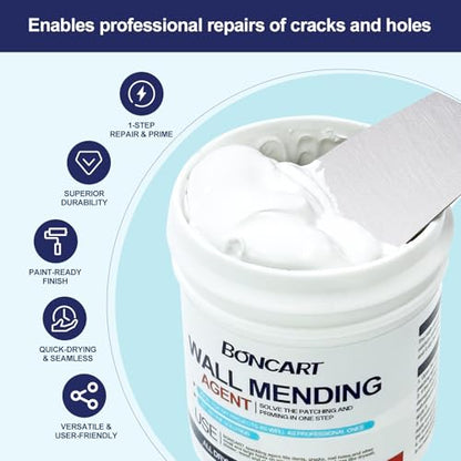 17.2oz Drywall Patch Repair Kit - Professional All-in-1 Tool Set (Scrapers/Sanding Sponge/Texture Sponge/Gloves/ Aluminum Patches/Putty Knife) for Fast Wall Hole Repair
