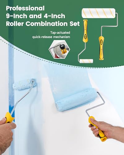 VOOMEY Paint Roller Kit with Extension Pole - 9 Inch Paint Roller with Tray, Mini Paint Roller 4 inch, Small Paint Brush, 16 Piece Complete Painting Tool Set Suitable for House & Wall Painting - style: 16 pcs paint roller kit