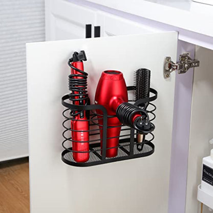 YIGII Hair Dryer Holder - Wall Mount/Adhesive Blow Dryer Holder Bathroom Organizer Hot Tools Organizer for Hair Dryer, Electric Shaver Black - color: Black-L