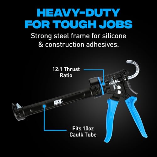 OX Pro 10 oz Heavy Duty Caulking Gun 12:1 Thrust Ratio - 10 oz Caulk Gun Manual Dispenser Sealant Adhesive - Pistola De Caulking - size: 10-ounce