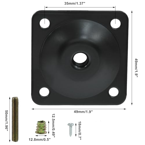 Set of 4 Leg Mounting Plates Kit, M8 Thread Furniture Sofa Legs Attachment Plates T-Plate for Repairing Damaged Sofa Couch Seats, with Hanger Bolts, Screws (Black) - color: Black, size: 5/16" (M8) -No Angle