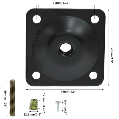 Set of 4 Leg Mounting Plates Kit, M8 Thread Furniture Sofa Legs Attachment Plates T-Plate for Repairing Damaged Sofa Couch Seats, with Hanger Bolts, Screws (Black) - color: Black, size: 5/16" (M8) -No Angle