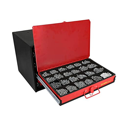 Olympia Tools 90-806 4-Drawer Hardware Organizer includes 2500-pieces Small Hardware, black/red