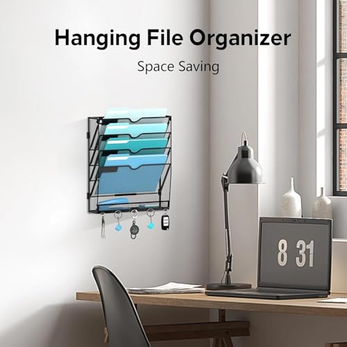 2 Pack 5 Tier Wall File Organizer - Hanging File Organizer with 5 Hooks, Mail Holder Wall Mounted for Papers, Folders, Magazines, Bills, Office&School Organization, Black - size: 5 Tier-Black-2Pack