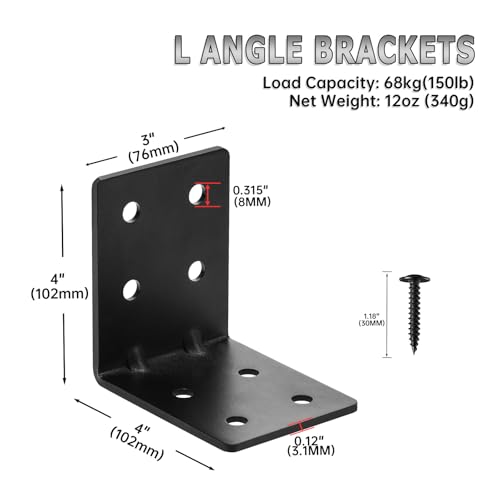 8 PCS Heavy Duty Steel Corner Brackets, 4"x4"x3" 90 Degree L Right Angle Bracket, DIY L Shelf Brackets, Metal Joint Timber Connector Support for Wood Shelves, Furniture - size: 4x4x3- 8pcs