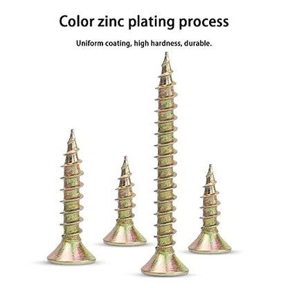 M4 M5 Flat Head Wood Screws Assortment Kit 220 Pcs,Phillips Drive Countersunk Head Self-Tapping Wood Screws,Yellow Zinc Plated Finish Screw Kit,Screws for Drywall/Sheetrock/Wood,Full Thread - style: M4M5 220PCS
