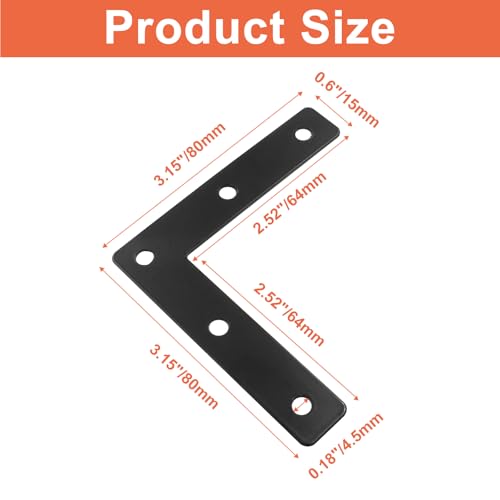 Bivethoi 10 Pcs L Shape Flat Mending Plates, 80 x 80mm (3.15" x 3.15") Stainless Steel Corner Braces with Screws, Flat Angle Brackets for Wood Furniture Repair, Cabinet, Shelf & DIY Projects, Black - size: 80x80mm/3.15"x3.15", style: L shape