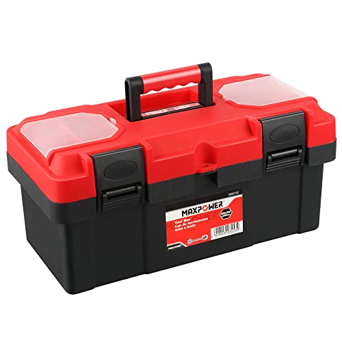MAXPOWER Tool Box 16 inch, Plastic Small Tool Box with Latch and Removable Tray, Lockable Toolbox for Home - style: 16" red