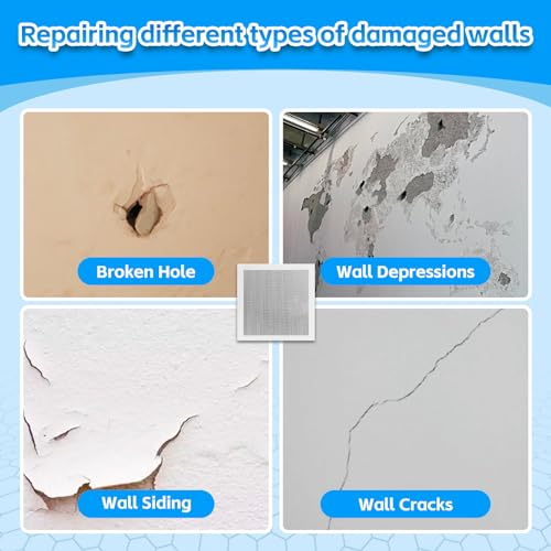 Wall Patch Repair Kit Upgraded Size, 4 Pcs 10 Inch Self Adhesive Pieces Aluminum Drywall Repair Kit, with Its Own Large Squeegee and Scraping, GMingZTong - size: 4 Pack 10 Inch