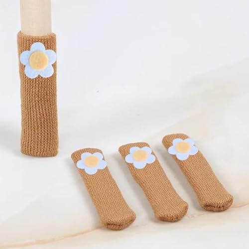 32Pcs Chair Leg Floor Protectors Knitted Furniture Foot Covers Non-Slip Wear-Resistant Noise Reduction Chair Cover Cap Solid Color Set - color: Style 6-flower Brown