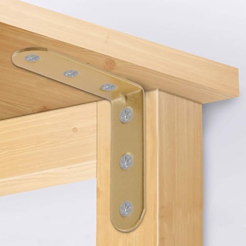 Wealrit 8 pcs Gold L Shape Brackets,Right Angle Corner Brace with Screws,L Shape Corner Brackets,Right Angle Bracket,2.28 Inch Length - size: 2.28"