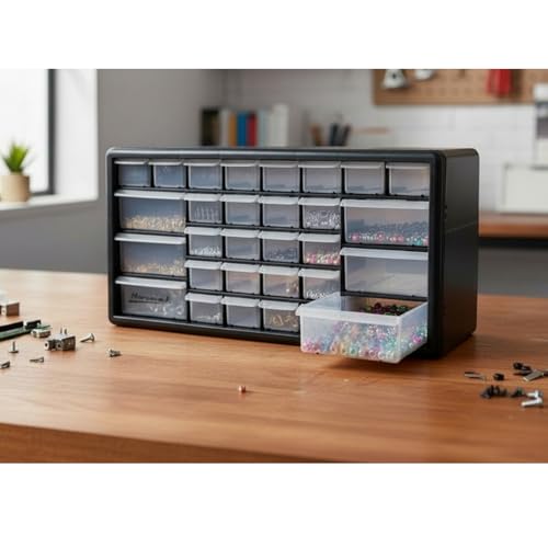 Homak 30-Drawer Parts Organizer, Black, HA01030102 - size: 30-Drawer