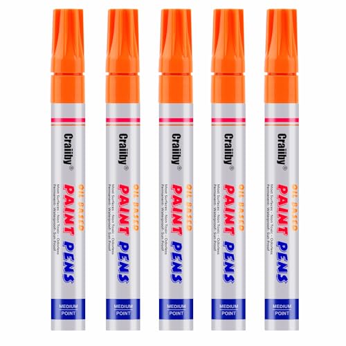 Orange Paint Markers, 5 Pack Oil-Based Waterproof Quick Dry Permanent Paint Pen Set for Rocks Painting, Wood, Fabric, Plastic, Canvas, Glass, Mugs, Metal, Tire, Stone, DIY Craft - color: Orange