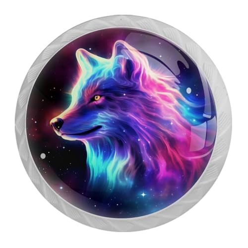 White Cabinet Knobs for Kitchen Cupboard Bathroom, Set of 4 Round Drawer Pulls with Screws, Wolf Print Galaxy Starry Sky Pattern - color: multi4437