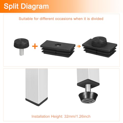 uxcell 4 Set Leveling Feet, 30x60mm Plastic Adjustable Furniture Leg Leveling Rectangle Tube Insert Screw-in Glide Levelers Fit Hole 30mm for Table Chair Furniture, Black - size: 30x60mm