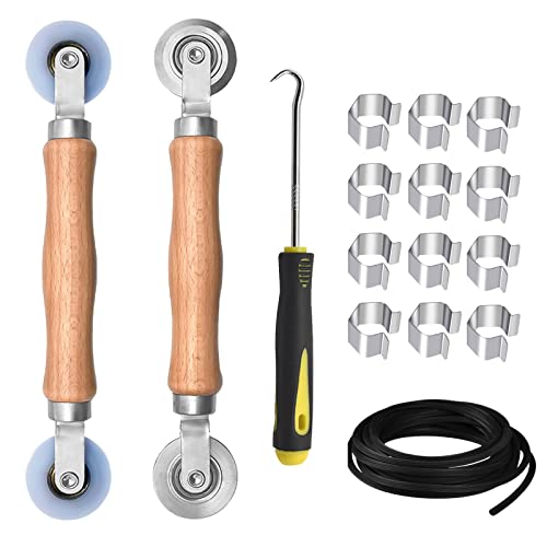 BAYTORY Upgrade Window Screen Repair Kit, Steel/Nylon Roller Tool with Bearing, Spline Removal Hook, 32ft Retainer Spline and 12pcs Screen Clips Replacement for Installing Door Mesh Screens - style: Nylon & Stainless Steel & Screen Holder Clips & Spline &