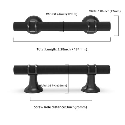 10 Pack 3 Inch Cabinet Pulls knurled Matte Black Kitchen Cabinet Handles Aluminum and Zinc Alloy Drawer Pulls Solid Cabinet Hardware - color: Matte Black Knurled, size: 3'' Hole Center(76mm)