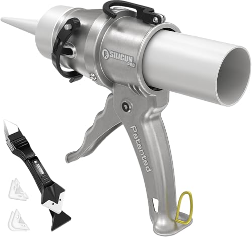 SILIGUN™ PRO Compact 24:1 Caulking Gun - No Drip Caulk Gun - Patent Design - Lightweight Aluminum Frame - Works with all 10 oz Tubes (SILIGUN PRO Scraper Kit) - color: Siligun Pro Scraper Kit