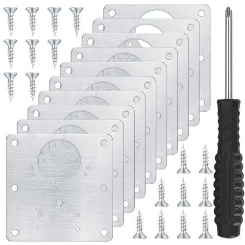10 Pcs Cabinet Hinge Repair Plates Kits, Kitchen Cupboard Door Hinge Repair Plates, Stainless Steel Hinge Repair Fixing Bracket Plate Kit with Screws/Screwdriver for Kitchen Furniture Cabinet Door