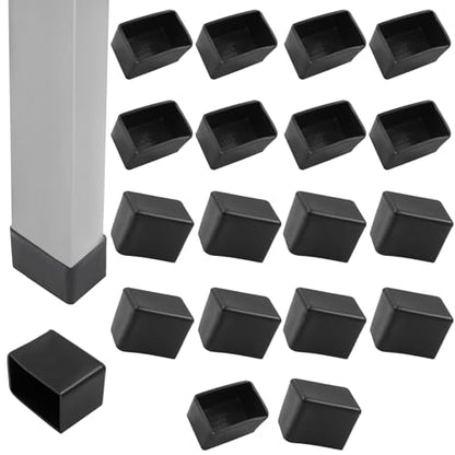 20Pcs Rectangle Furniture Leg Caps 3/4" x 1.18" (20 x 30mm) - Black Rubber Chair Leg Caps Covers Floor Protectors for Chair, Table - size: 20×30mm