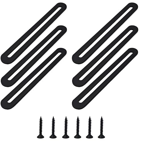 6PCS 155mm/6.1” Adjustable Flat Mending Plate with Slot, Black Stainless Steel Straight Brace Brackets, Flat Fixing Support for Wood Furniture DIY Repair Connector with Screws - size: 155mm/6.1”