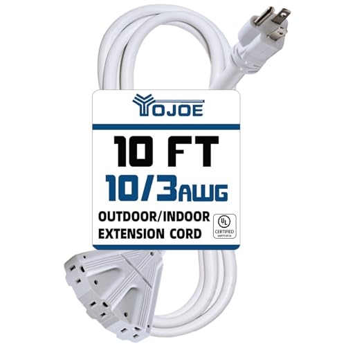 YOJOE 3-Outlets Indoor Outdoor Extension Cord, 10 Gauge SJTW Heavy Duty 10 ft White Extension Cord for Garage, Garden, 125V 15A 1875W, UL Listed - color: White, size: 10 Foot, style: 3-Outlets
