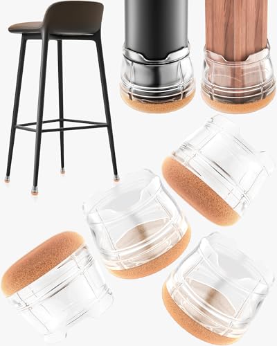 Upgrade 24 PCS Silicone & Felt Chair Leg Floor Protectors for Hardwood Floors - Furniture Pads, Chair Leg Covers/Caps - No Noise & Scratch-Proof - Round M (Fits 1"-1 3/16" / 26-30mm), Clear - color: Clear, size: Round M (Fit 26–30mm)