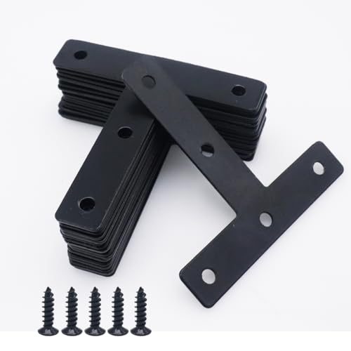 20pcs T Flat Shape Braces Corner Bracket, 80x80 mm Decorative Corner Brackets Mending Plate, Stainless Steel T-Shaped Bracket for Wood Furniture Fixing - size: T Black 80x80 mm