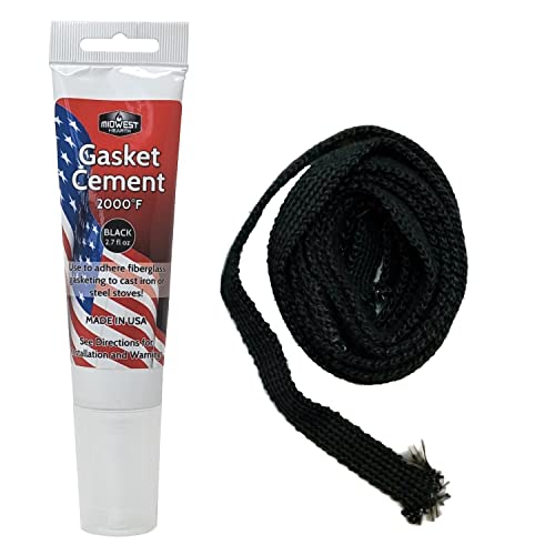 Midwest Hearth Wood Stove Replacement Gasket Kit – Made in USA Graphite Impregnated Fiberglass Rope Gasket & 2000°F Adhesive Cement for Woodburning Stoves (5/8" x 1/8" x 84" Flat Tape) - size: 5/8" x 1/8" x 84" Flat