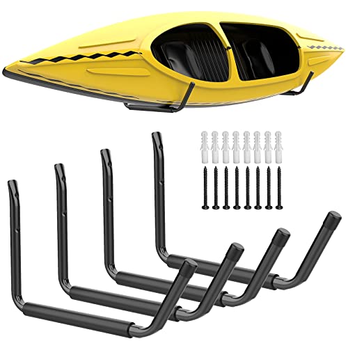 WALMANN Lightweight Kayak Storage Rack, Wall Mount Kayak Hooks for Garage Utility Storage Hangers for Canoe, Surfboard, Skiis, Snowboard, Paddle Board, Ladders - color: Black-Pack of 4, size: Large