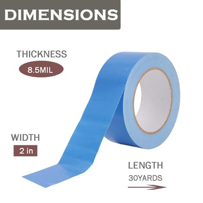 Duct Tape Blue 2 Inches x 30 Yards, No Residue, Waterproof, Tear by Hand, Heavy Duty, Strong Adhesive Blue Duct Tape for Repairs, Industrial, Professional Use - color: Sky Blue