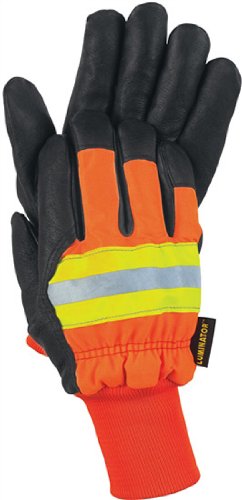 MCR Safety 34411M Luminator Grain Pigskin Waterproof Thermosock Lined Gloves with Wing Thumb, Black/Orange, Medium, 1-Pair - size: Medium