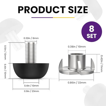 M8 Adjustable Furniture Leg, 304 Stainless Steel Furniture Feet, 8mm x 1.25 Screw-in Leveling Feet with Nuts, Outdoor Patio Furniture Legs Leveler for Table, Chair, Desk, Cabinet (8Set) - size: 8 SET + Nut