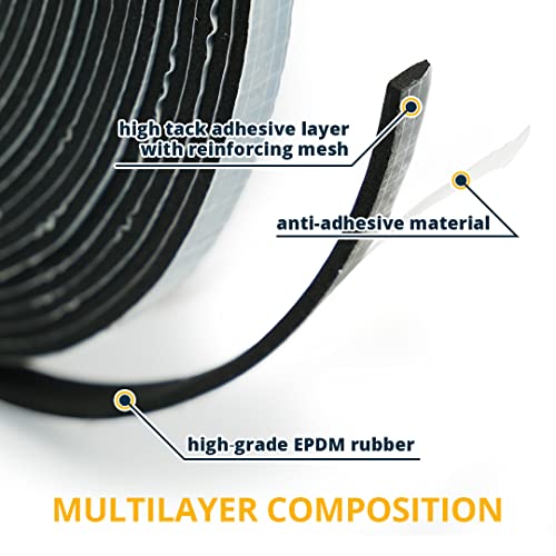 Alenor EPDM Black Foam Insulation Tape Self Adhesive 1/8"x1" x 50' Ft –Pack of 1- Weather Stripping for Doors & Windows,Soundproofing,Door Seal,Weatherstrip,Pipe Cooling,Air Conditioning Seal Strip - size: 1/8"x1" x 50' Ft