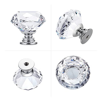Ravinte 5 Pack Crystal Drawer Knobs - Glass Cabinet Knobs, Diamond Shaped, 30 mm with Silver Base - color: Silver