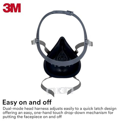 3M Reusable Respirator Half Facepiece 7503, NIOSH, 3M Cool Flow Valve, Dual Airline Supplied Air Compatible, Integrated Dropdown Suspension, Bayonet Connections, For Chemical Handling, Painting, Large - size: Large