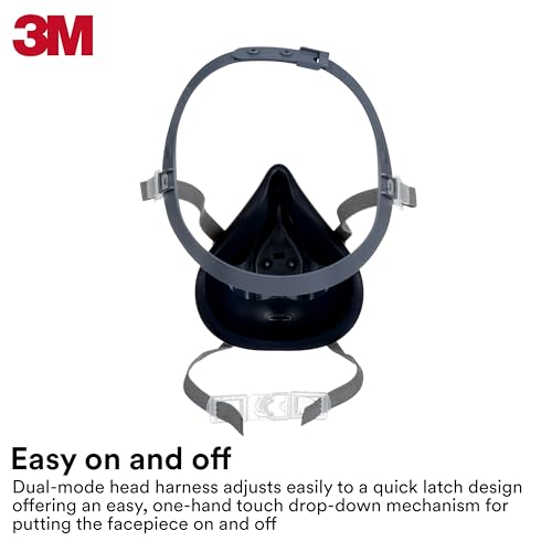3M Reusable Respirator Half Facepiece 7503, NIOSH, 3M Cool Flow Valve, Dual Airline Supplied Air Compatible, Integrated Dropdown Suspension, Bayonet Connections, For Chemical Handling, Painting, Large - size: Large