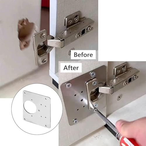 4 Piece Hinge Repair Kit - Cabinet Hinge Repair Plate Stainless Steel Door Hinge Repair Kit for Kitchen Cabinet Hinge Repair Brackets with Mounting Screws and Screwdrivers (4) (4, 3.5"x3.5") - size: 3.5"x3.5"
